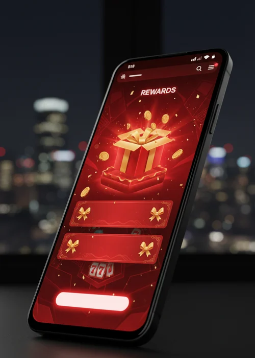 Een dynamische illustratie van bonustekens en gouden munten bij Casino 77777, symbool voor welkomstaanbiedingen en promoties.